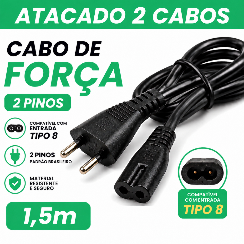 Cabo De Força 1,5m Bipolar 1/2/3 cabos Atacado Para Monitor PC Impressora Panela TV PS3 PS4 TV Rádio