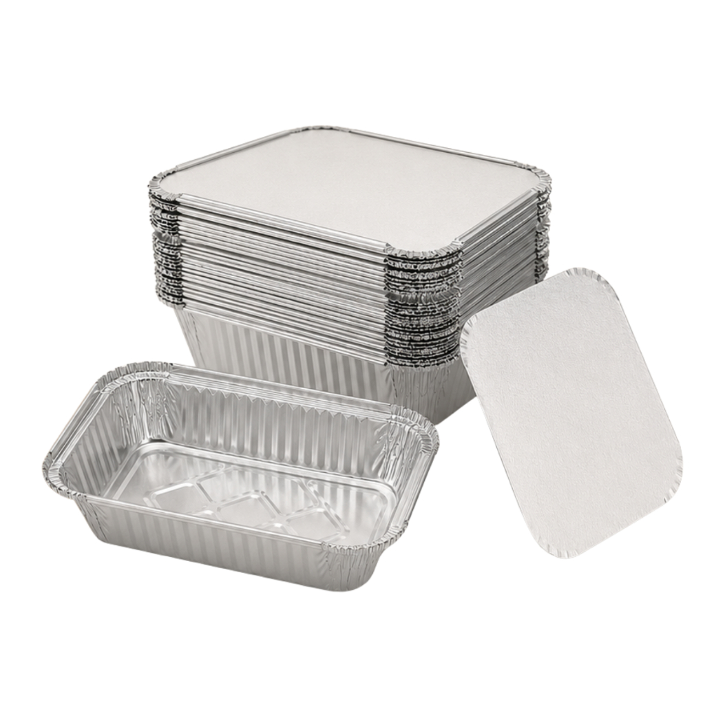 Bandeja Marmita Retangular de Alumínio 250ml C/ Tampa 100un Marmitex Fitness Delivery Restaurante
