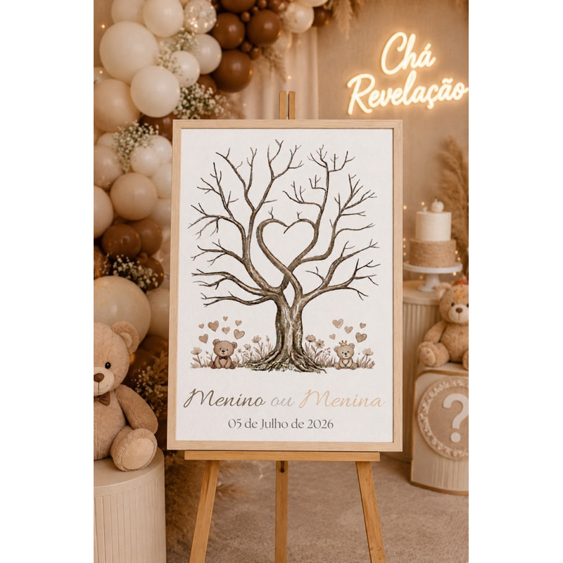 Quadro decorativo Chá revelação árvore de digitais nomes personalizados/ Menino ou Menina decoração ursinhos