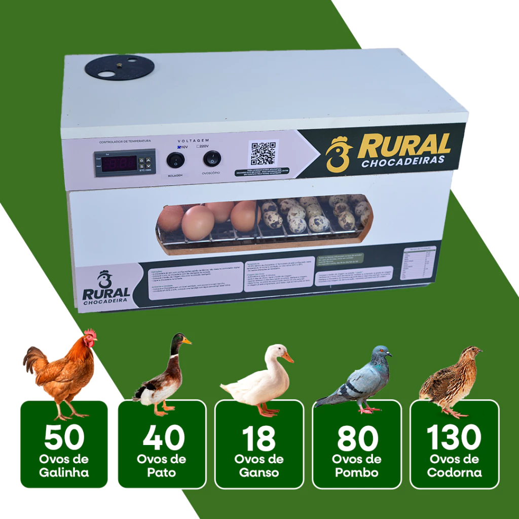 Chocadeira Eletríca 50 ovos de Galinha ou 100 ovos de Cordorna + APP