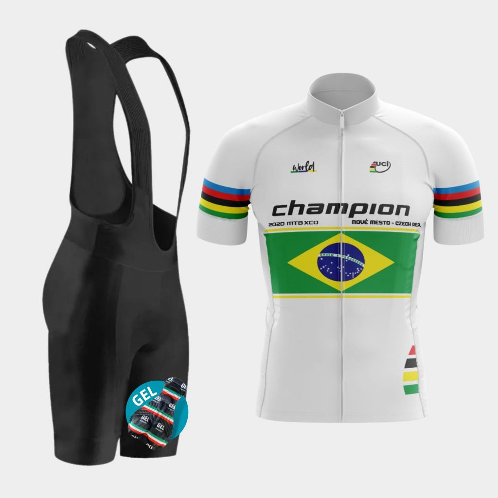 Conjunto Ciclista Masculino Kit Camisa Premium Ziper Total Bretelle Acolchoado Gel Bike Speed