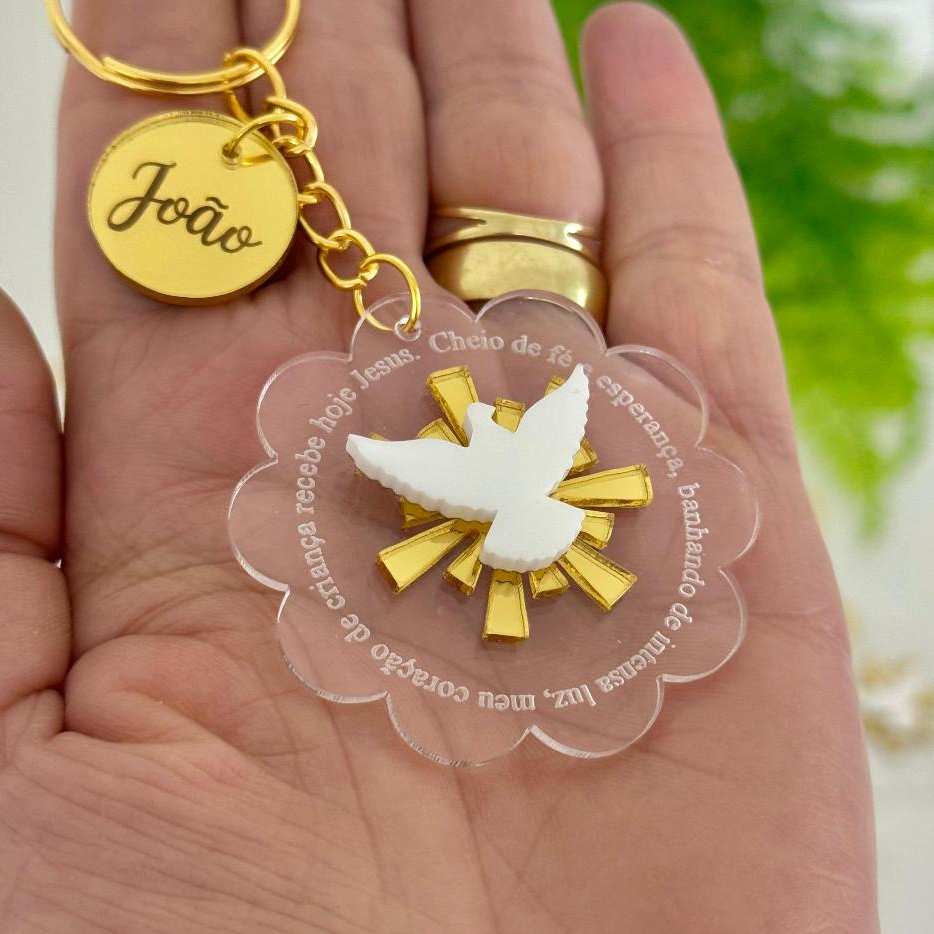 CHAVEIRO LEMBRANCINHA BATIZADO/EUCARISTIA/CRISMA - CHAVEIRO DE ACRÍLICO COM TAG PERSONALIZADA