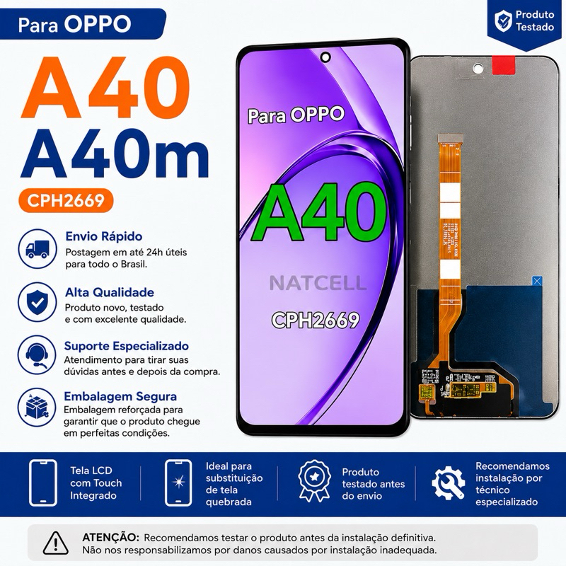 Tela Frontal Display Compatível Oppo A40 A60 A80 A3 4G CPH2669 CРH2631 CPH2639 CPH3669 Sem Aro envio rápido