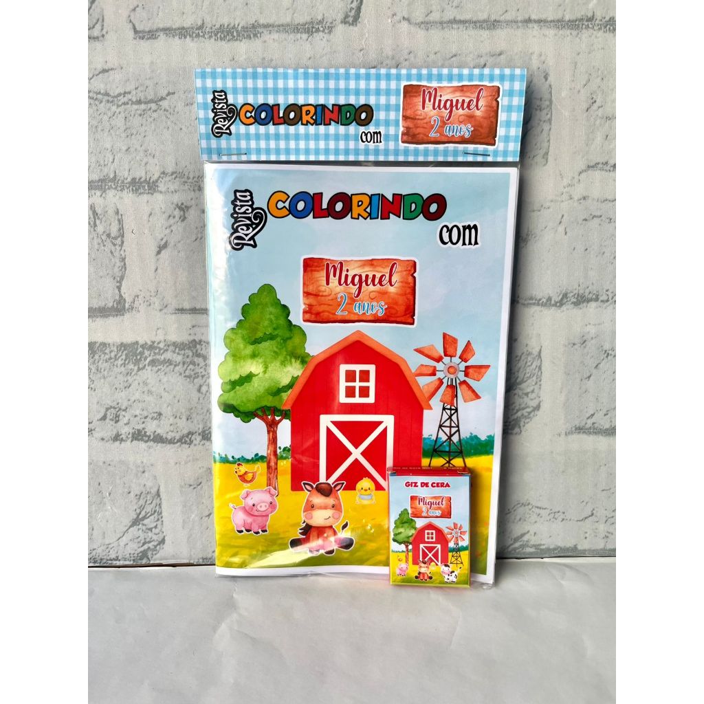 Kit Livrinho de colorir- FAZENDINHA-Lembrancinha Personalizada- Revistinha+Mine Giz de cera/ Aniversário infantil