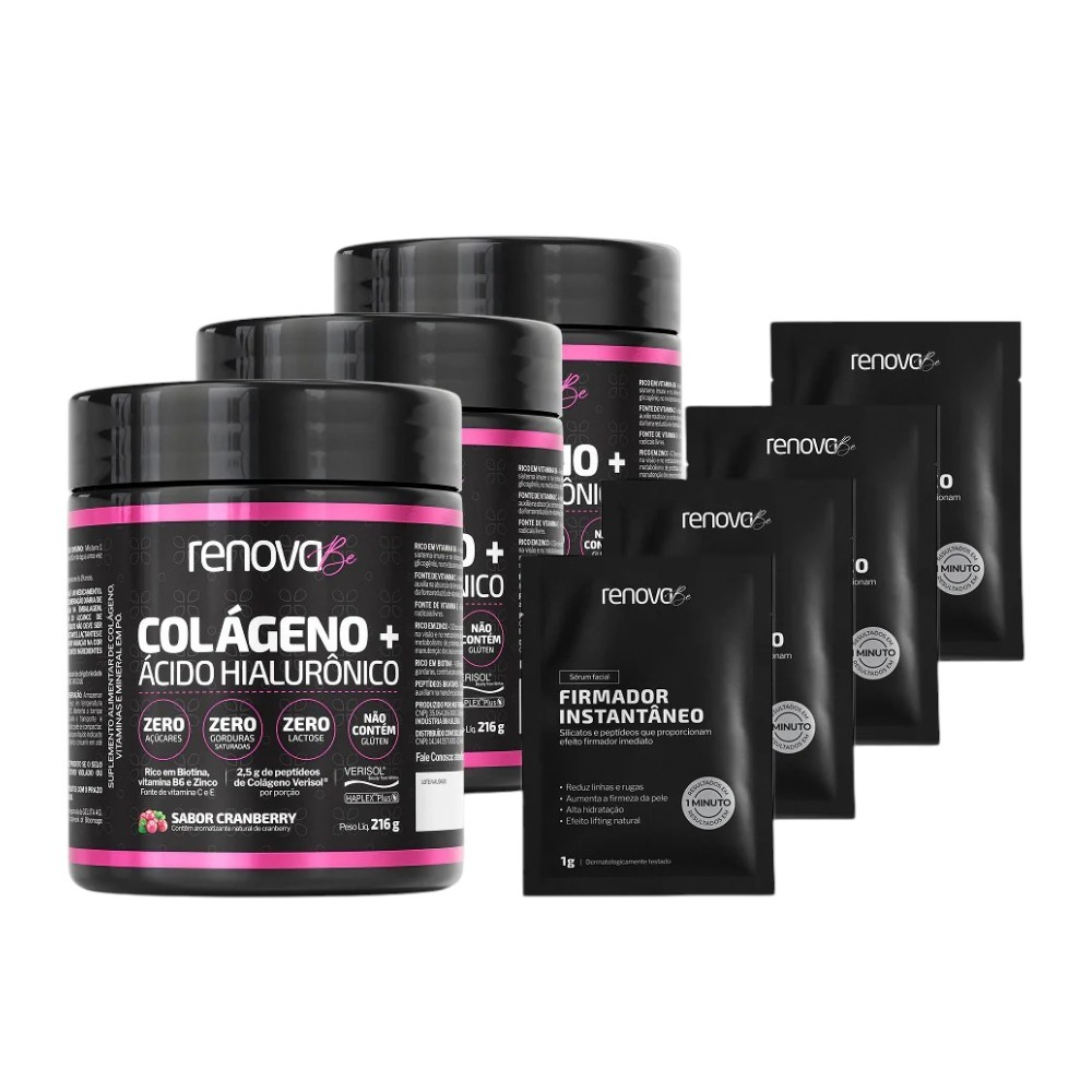 Kit 3 Colágenos com Ácido Hialurônico Haplex Plus Verisol e Biotina - Renova Be
