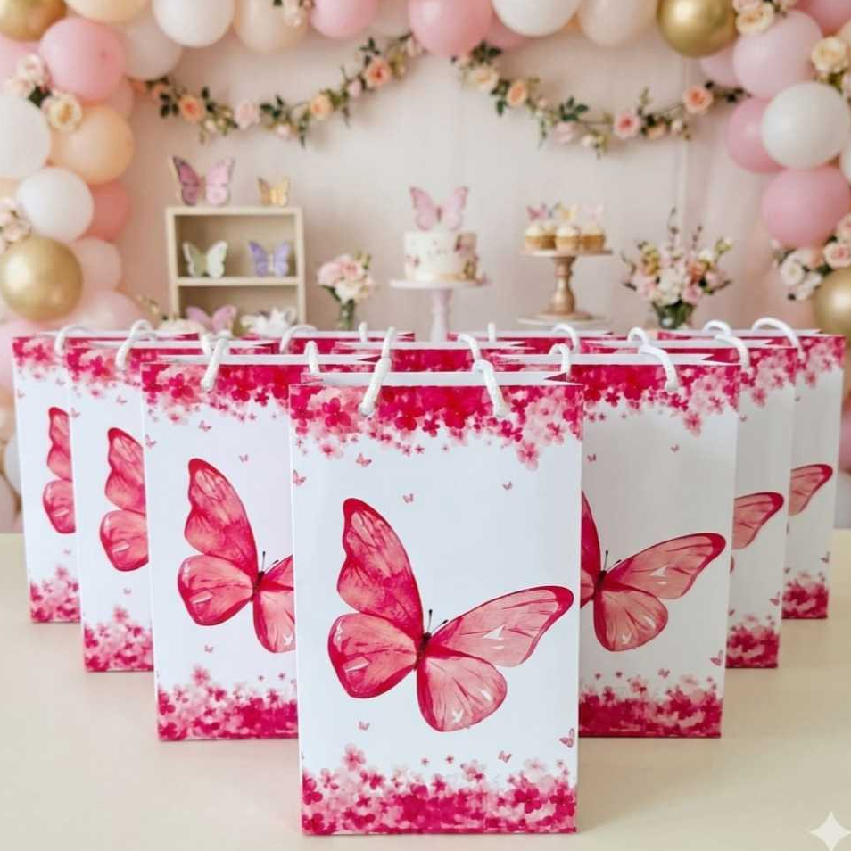 Envio rapido - Sacolinhas Personalizadas Fazemos todos os temas Jardim borboleta rosa - Lembrancinha P| Pegue monte