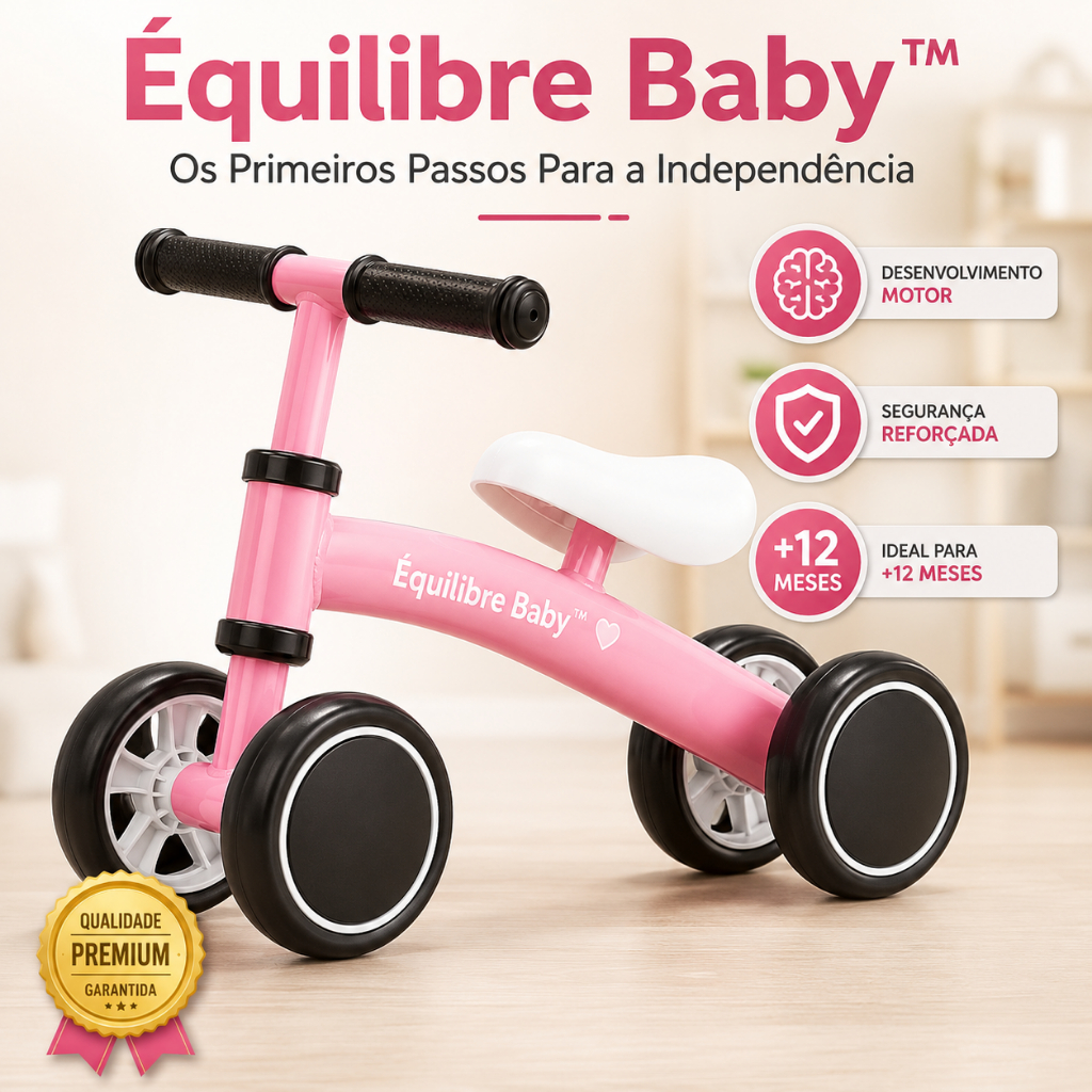Bicicleta de Equilíbrio Infantil Sem Pedal Rosa Bebê +12 Meses Coordenação Motora