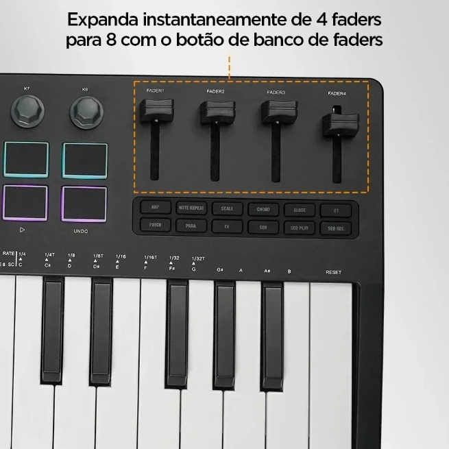 M-VAVE SMK-37 PRO Keyboard 37 key 3.5mm MIDI 16 RGB Drum Padswith Sound Source Supports Wireless Connection to Multiple — imagem 2 de 2