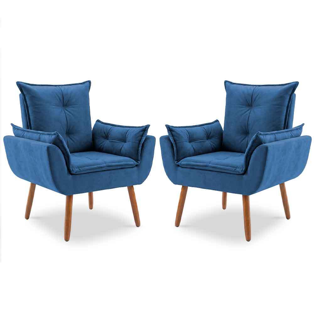2 Cadeiras Decorativas Para Manicure Salão de Beleza Amamentação Suede Azul Marinho