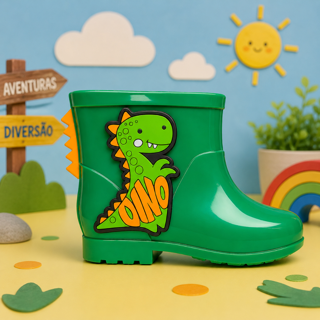 Galocha Infantil Menino Dinossauro Bota de Chuva Masculina Confortável Volta As Aulas Impermeável