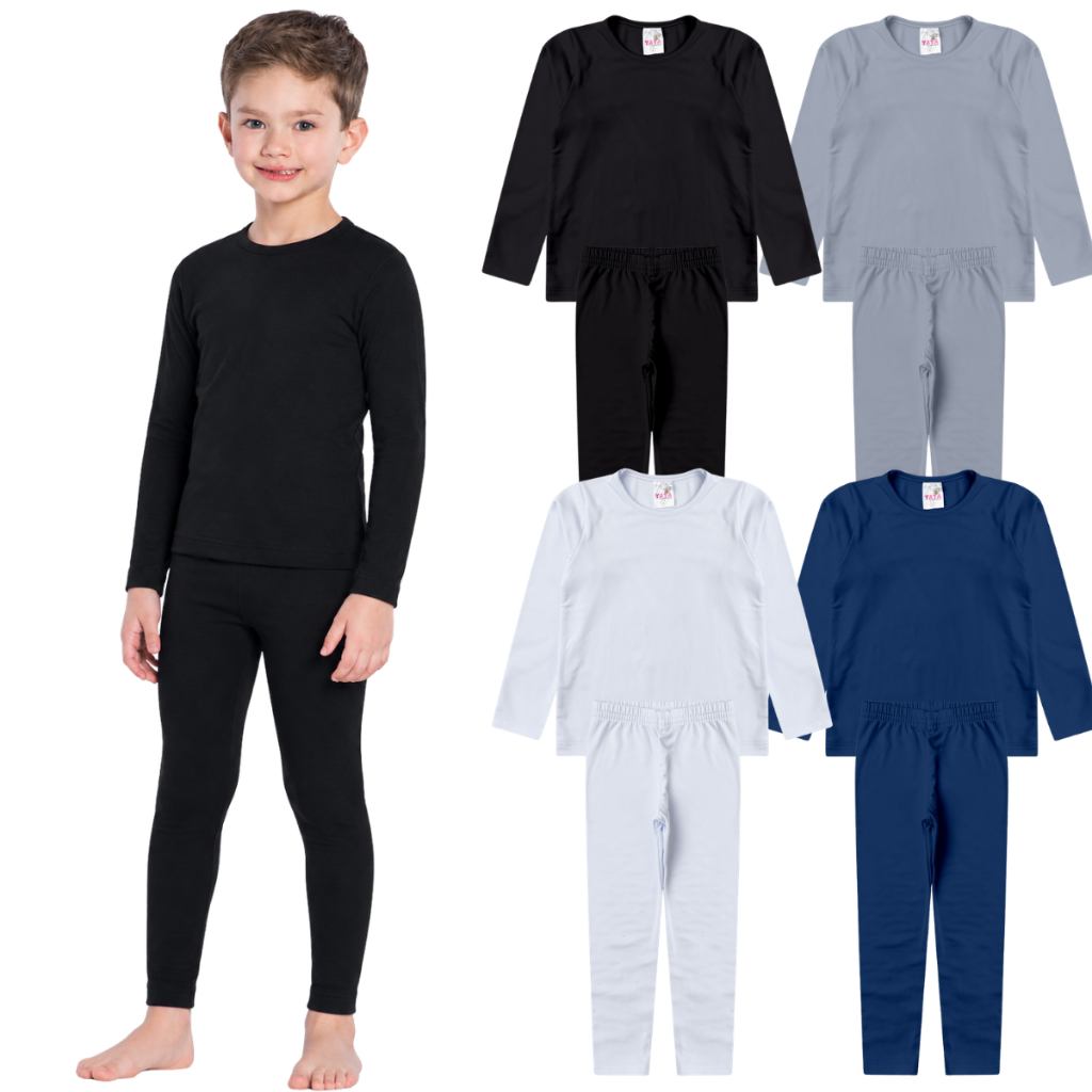 Kit 4 Peças Conjunto Térmico Infantil Menino Blusa e Calça Peluciada