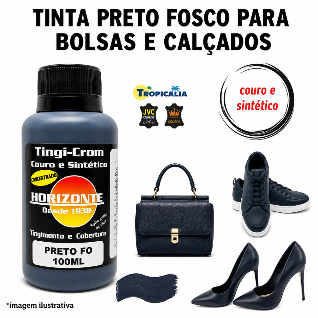 Tinta preto fosco couro e sintético Horizonte 100ml