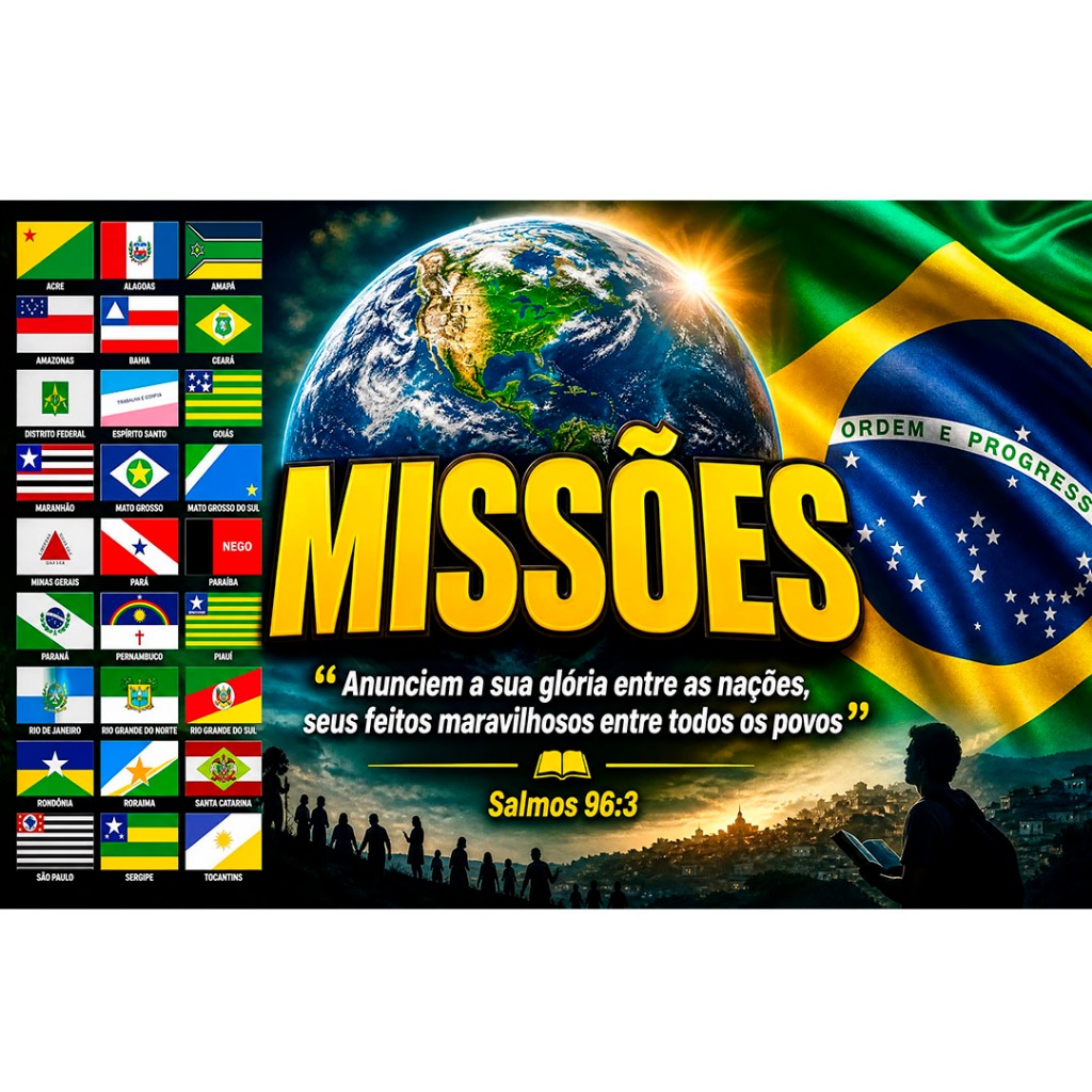 Bandeira de Missões – Evangelho para Todas as Nações Bandeira Grande em Tecido Oxford