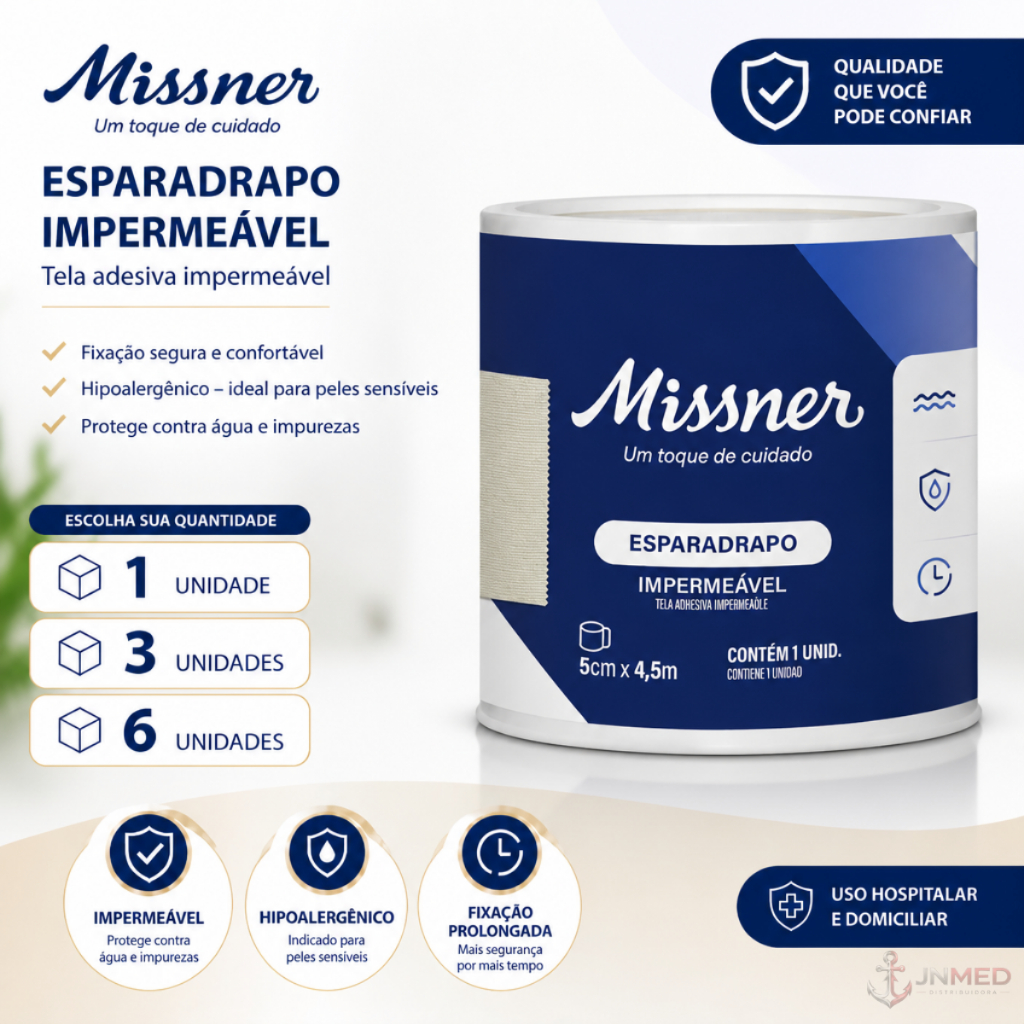 Esparadrapo Impermeável Branco 5 cm X 4,5m Curativo Missner