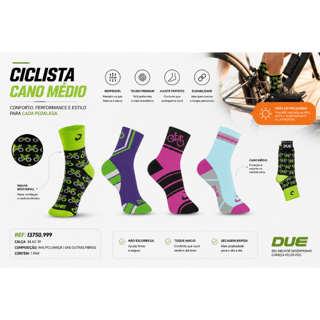 Meia Ciclismo Esportiva Bike Mtb Speed Feminina