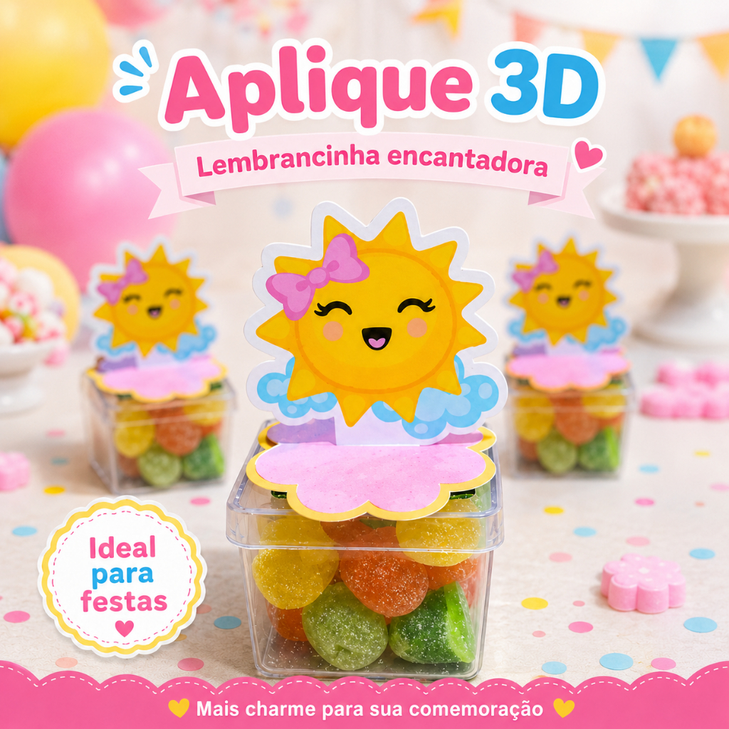 Aplique 3D Raio de Sol Personalizado - Festa Infantil -Tag Personalizada - Tema a Escolha
