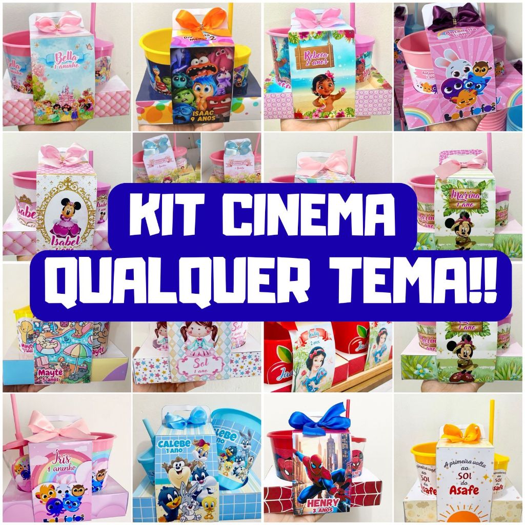 KIT CINEMA NA CAIXA PARA QUALQUER TEMA/ LEMBRANCINHAS PERSONALIZADAS FESTA INFANTIL/ BRINDES INFANTIL
