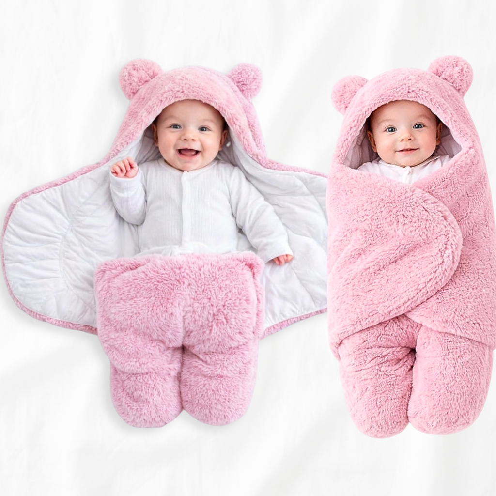 Saco de Dormir Bebe Ursinho com Sherpa Inverno Menina e Menino Charutinho Enrolar o Bebe | 2 CORES