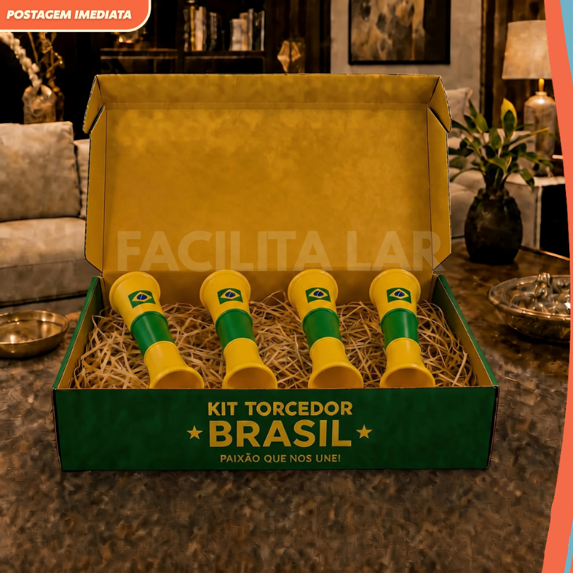 Conjunto torcedor da Copa do Mundo 4 Cornetas Verde E Amarela Adereço Esportivo Futebol torneio Seleção Brasileira