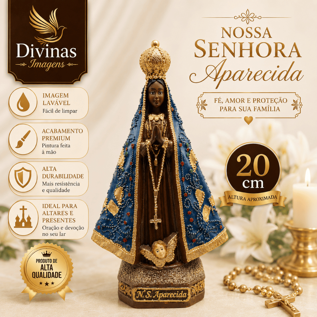 Imagem Nossa Senhora Aparecida Italiana 20cm Gesso Premium Pintado Padroeira do Brasil Fé e Devoção