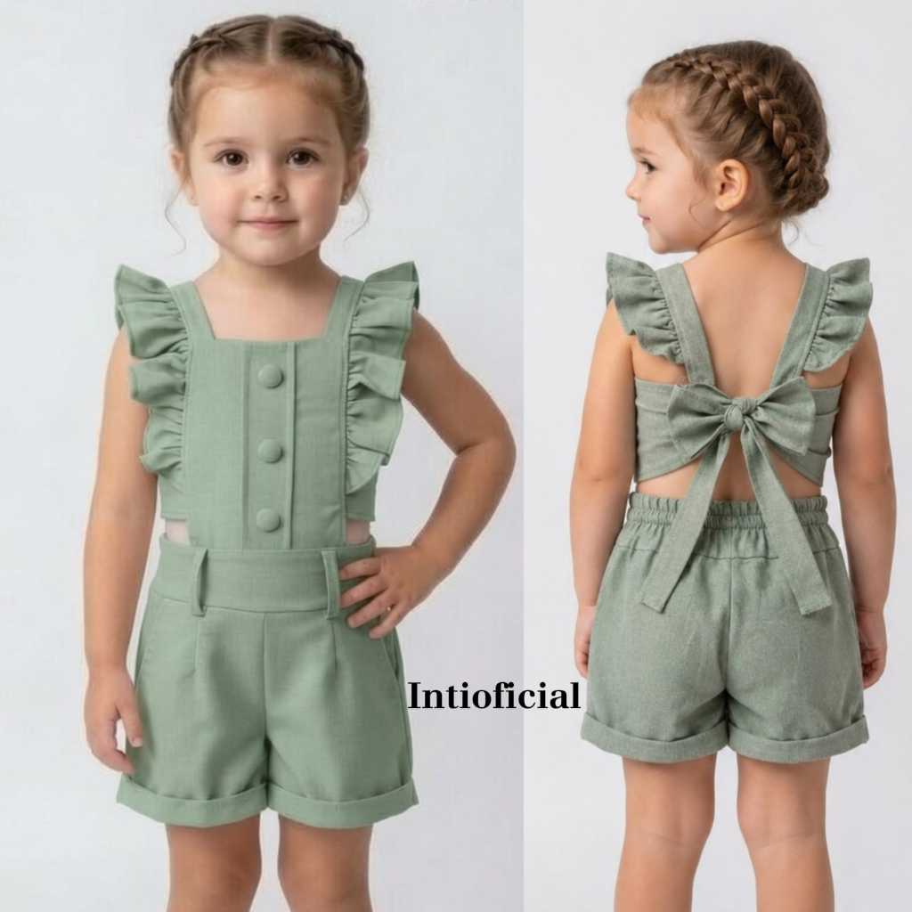 MACAQUINHO INFANTIL E JUVENIL MENINA LINHO BABADO LAÇO NAS COSTAS MODA INFANTIL TAM 4 AO 12