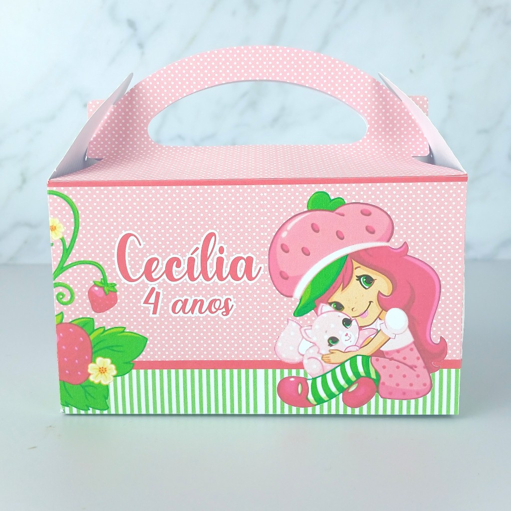Maletinha Moranguinho Personalizada PEGUE E MONTE - Lancheira - Lembrancinha de Aniversário