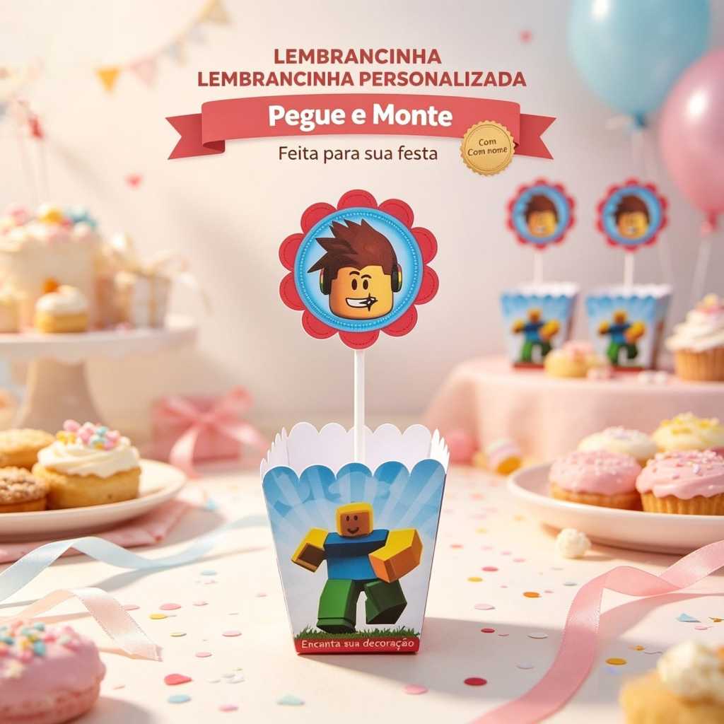 Centro de Mesa Cachepô Personalizado Roblox Festa Infantil, Lembrancinha Criativa, PEGUE E MONTE