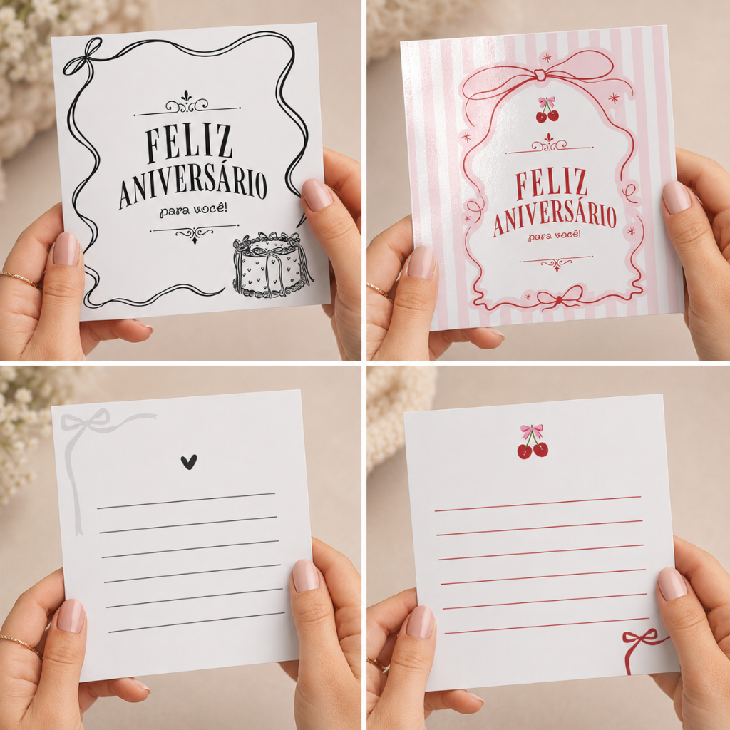 Cartão feliz aniversário - padrão - 9x10cm - 300g - Verniz frente