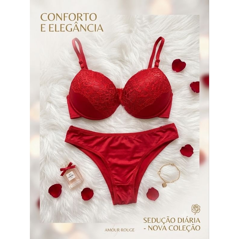 Conjunto de Lingerie Feminino em Renda com Bojo Sutiã e Calcinha Confortável