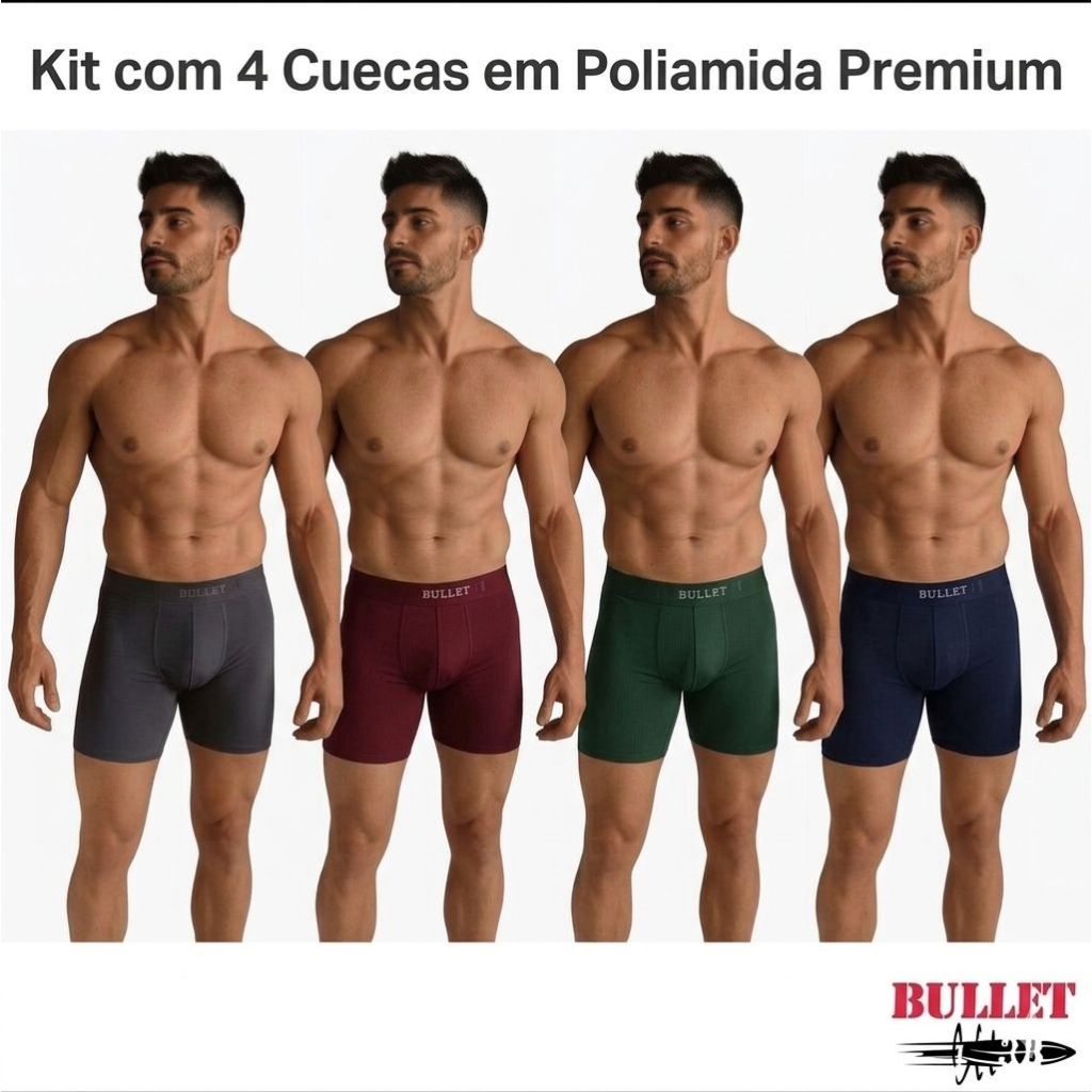 Kit 4 Cuecas Boxer Poliamida Premium – Mais conforto, durabilidade e praticidade para todos os dias.