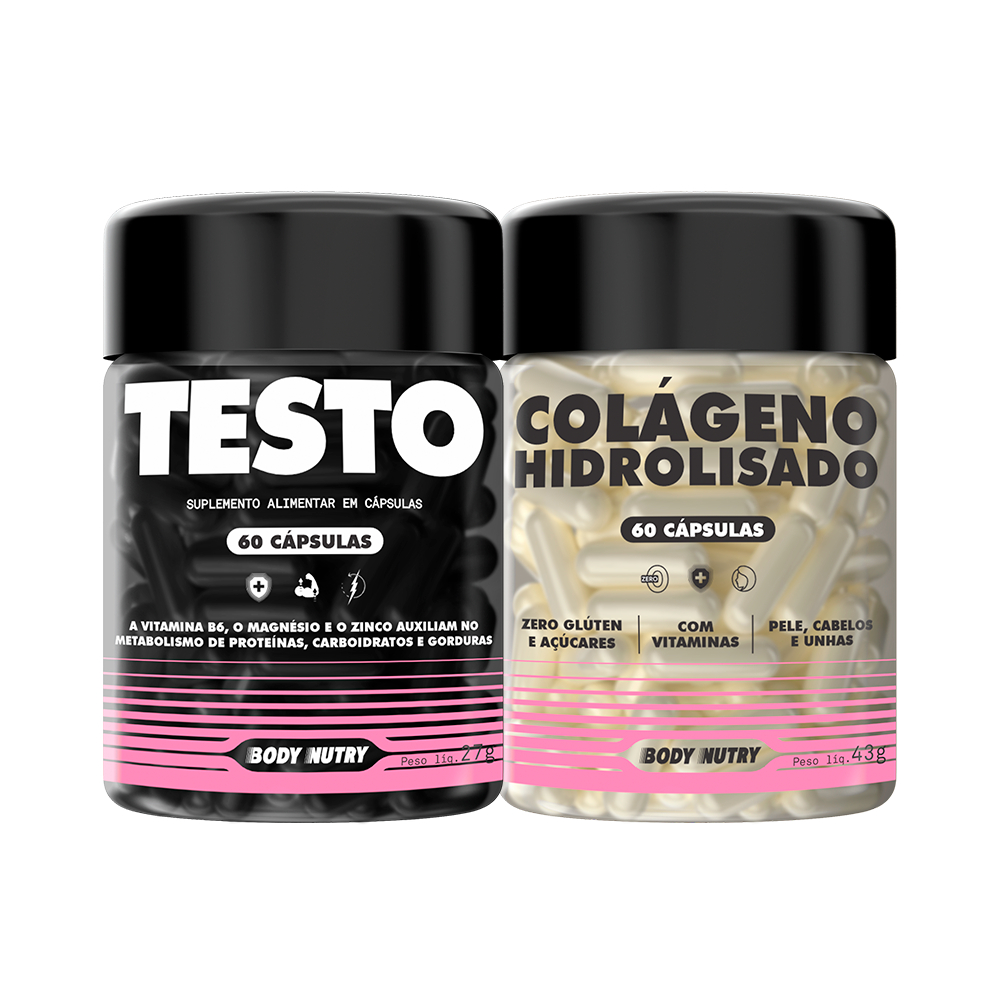 Kit Testo Feminy Disposição e Rendimento 60 Cáps + Colágeno Feminy Autocuidado 60 Cáps - Body Nutry