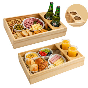 Bandeja para Café da Manhã Suporte Suco Petiscos Cerveja Copo Sofá Long Neck 30x20x6 Madeira Rústico