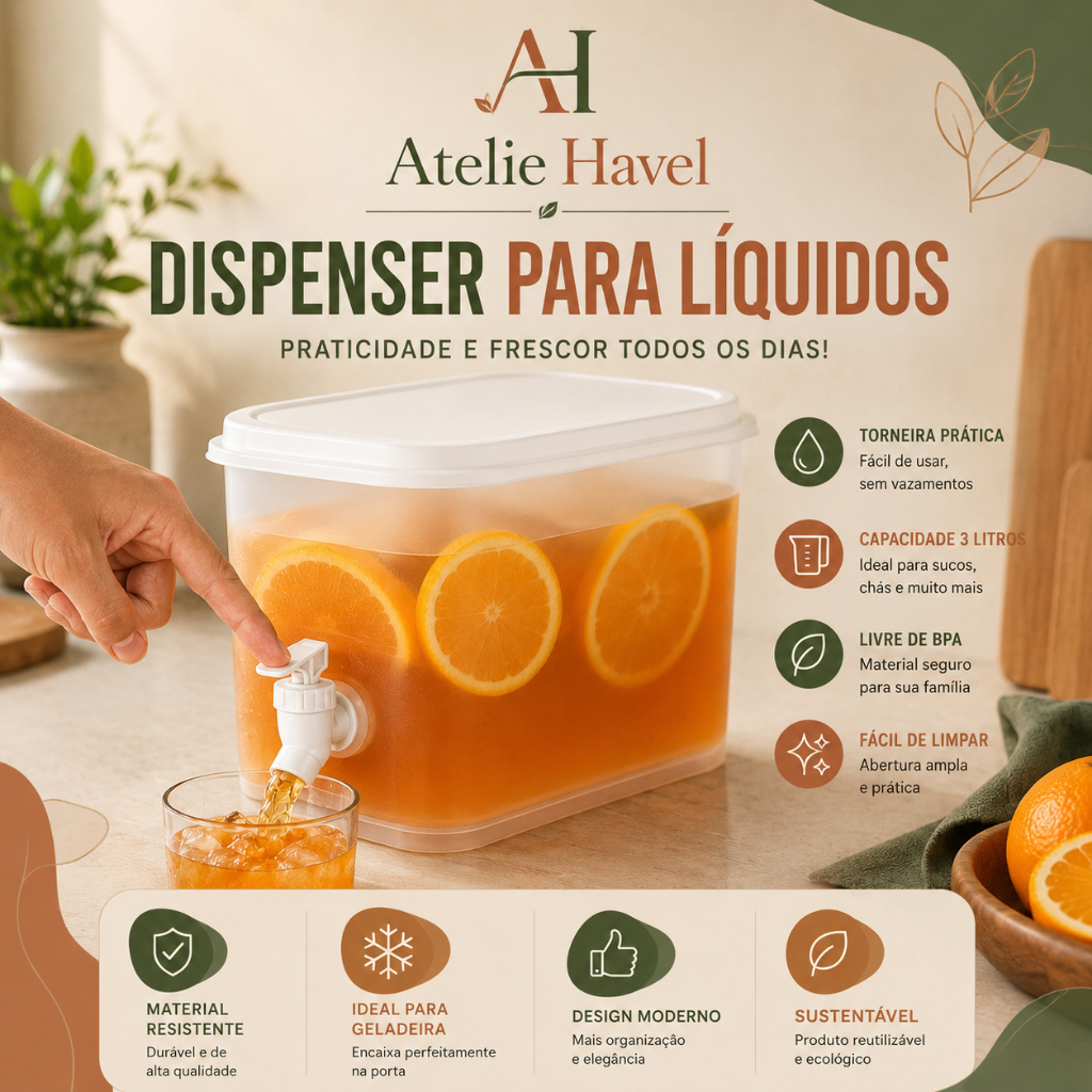 Suqueira 3L Com Torneira Dispenser De Bebidas Geladeira Tampa Vedação Bpa Free