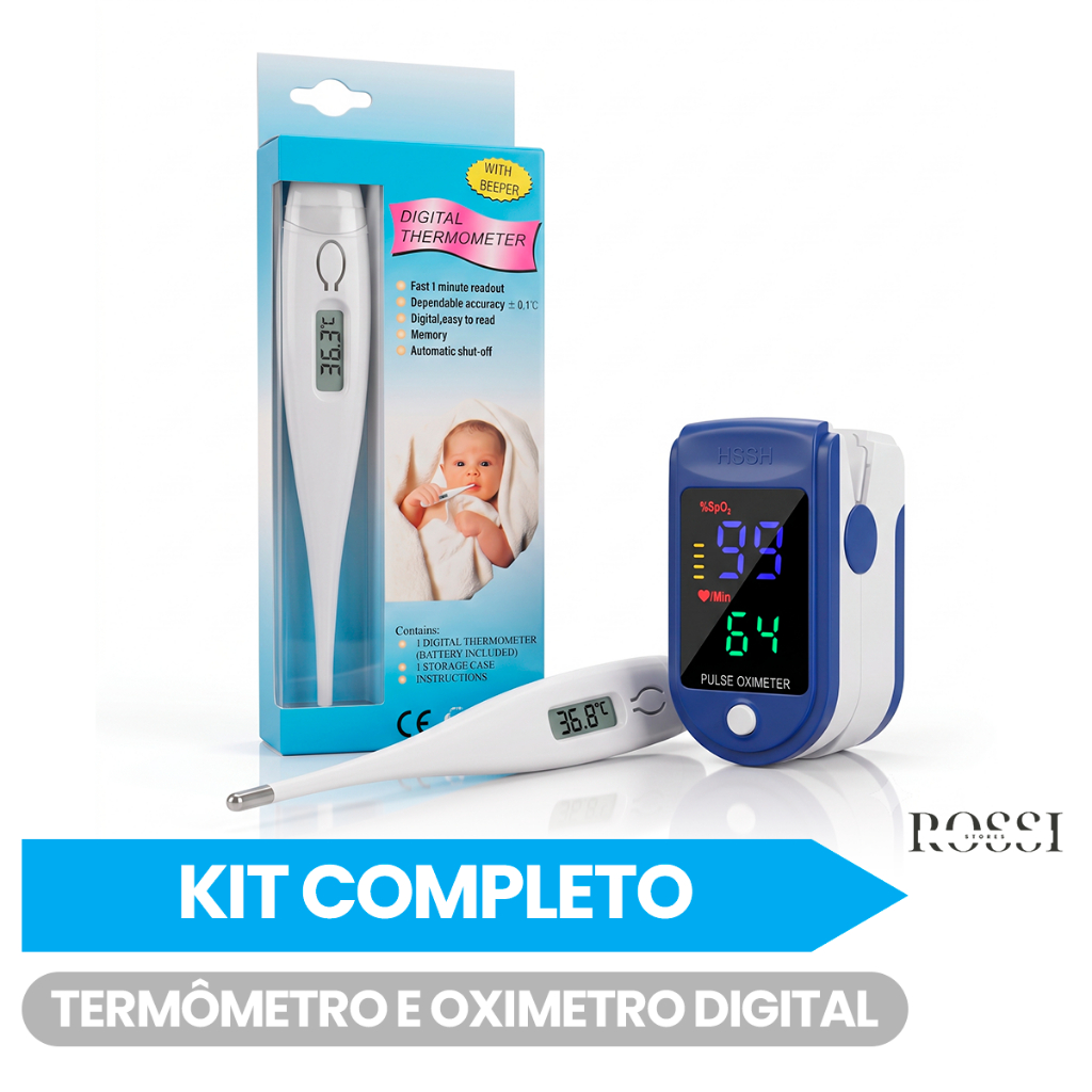 Oxímetro Dedo Digital Pulse  + Termômetro Digital Para Adultos e Crianças