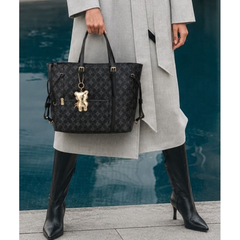 Kit Bolsa Feminina Shopping Bag Chenson Com Necessaire E Chaveiro Urso Viagem Dia A Dia Elegante Coleção 2026 Preto
