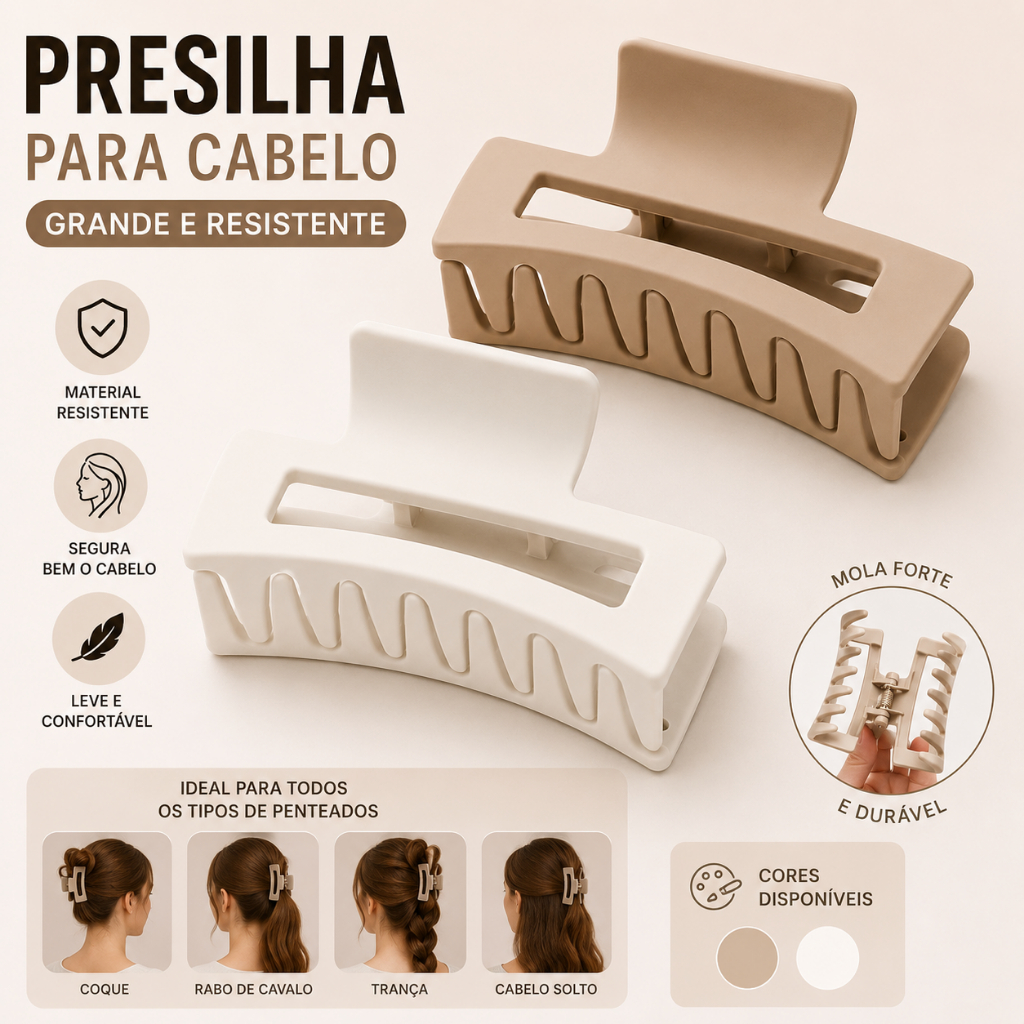 Presilha de cabelo retangular de luxo com garra em formato de piranha, 8,5 cm.