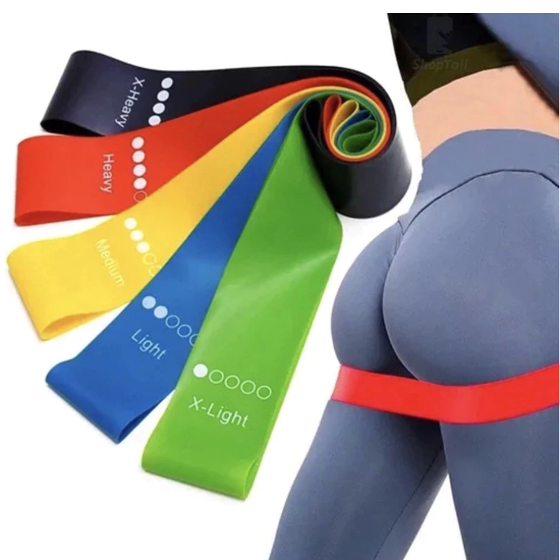 Kit 5 Faixa Elástica de Resistência Mini Band para Treino Yoga