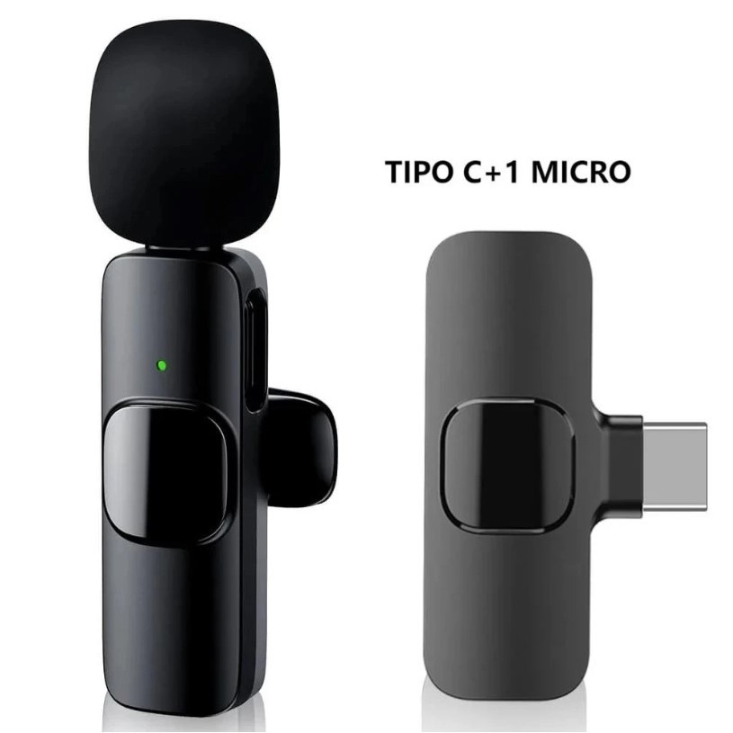 Microfone de Lapela Sem Fio K9 Vlog Compatível iPhone e Tipo C