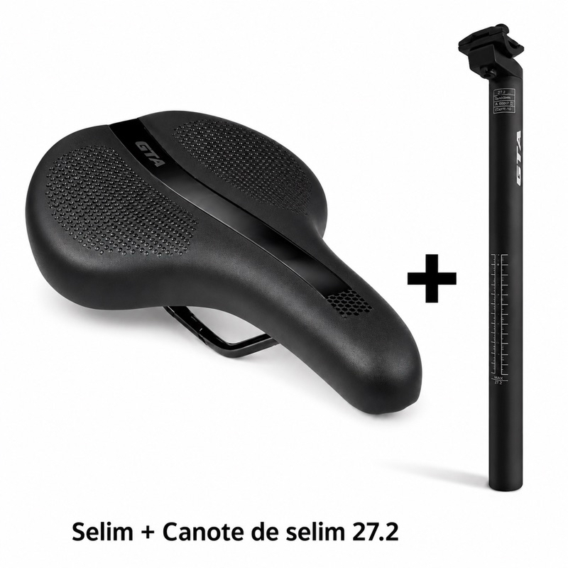 Selim Slim Fino Performance Leve + Canote 27.2mm Alumínio Kit Bicicleta Bike MTB Freeride Urban
