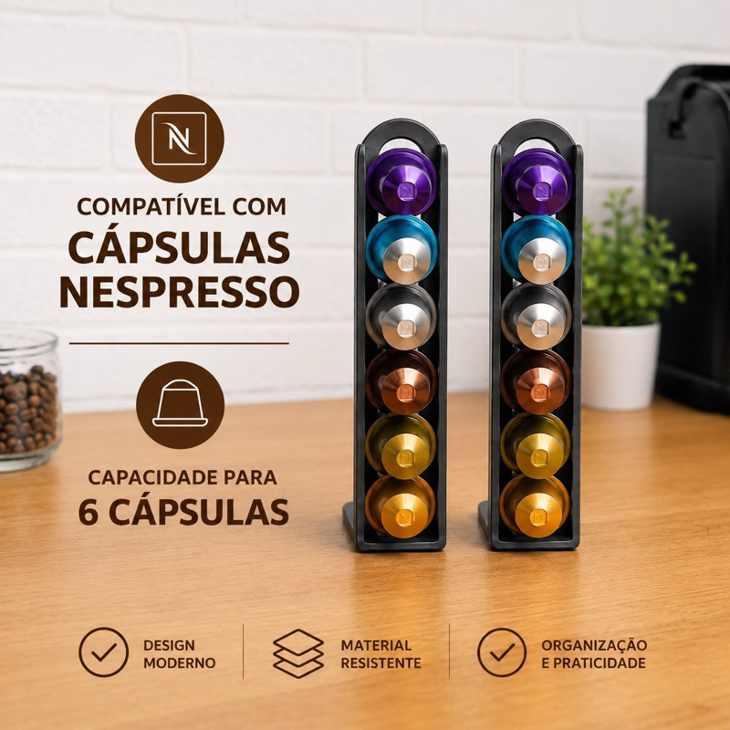 Porta Cápsulas Nespresso Vertical Compacto 6 Cápsulas Suporte Organizador Café Premium 20cm