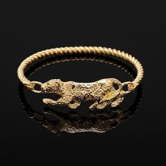 Pulseira Bracelete Dourado Onça Felino Luxo