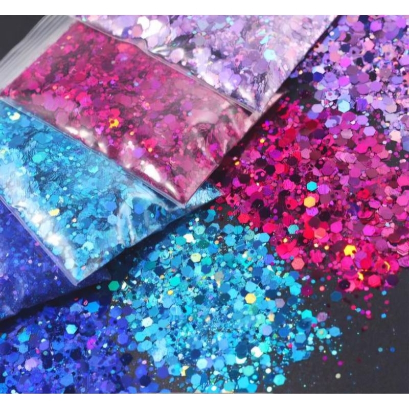 Kit 6 Cores Glitter Holográfico Alto Brilho Para Unhas Maquiagem Resina Artesanato