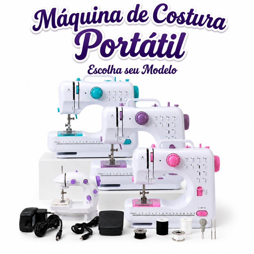 Mesa, Máquina12 Pontos ou Kit Mesa + Mini Máquina de Costura Elétrica Portátil Bivolt 110v-220v - Modelo à escolha