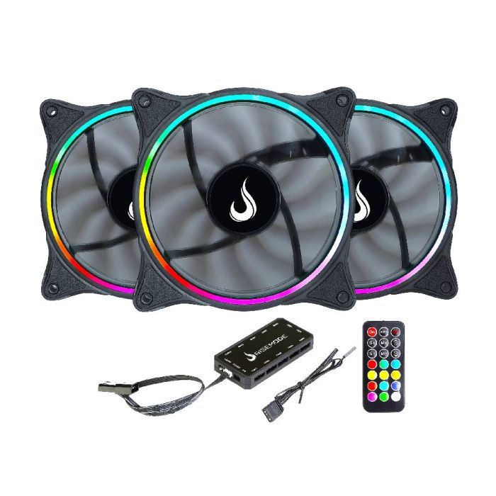 Kit C/3 Ventoinhas Rise Mode Laser ARGB 120mm Preto - RM-RGB-05-5V