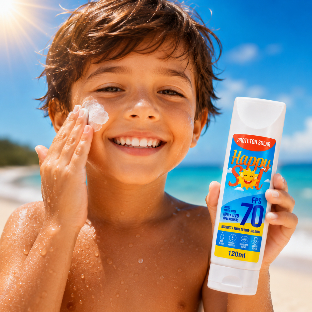 ANTISSINAIS, PROTETOR SOLAR, FPS 70, 150 ML, UVA/UVB, ROSTO E CORPO,TOQUE SECO, HAPPY SOL