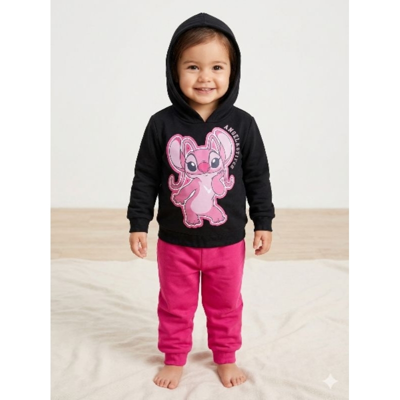 [ Peça Nova Única ] Conjunto moletom Tam 2 Stitch Rosa Preto menina inverno