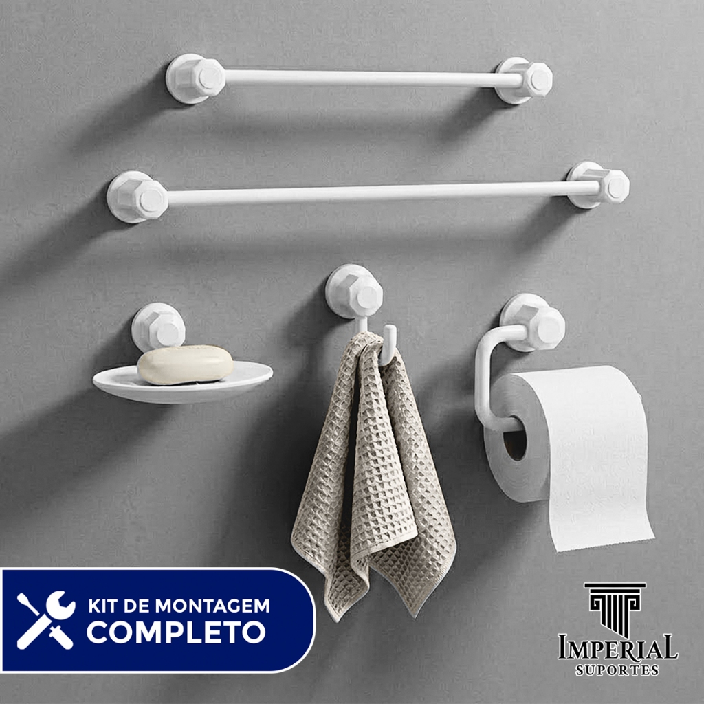 Kit de Acessórios para Banheiro 5 Peças Luxo Suporte Lavabo Toalheiro Porta Papel Saboneteira