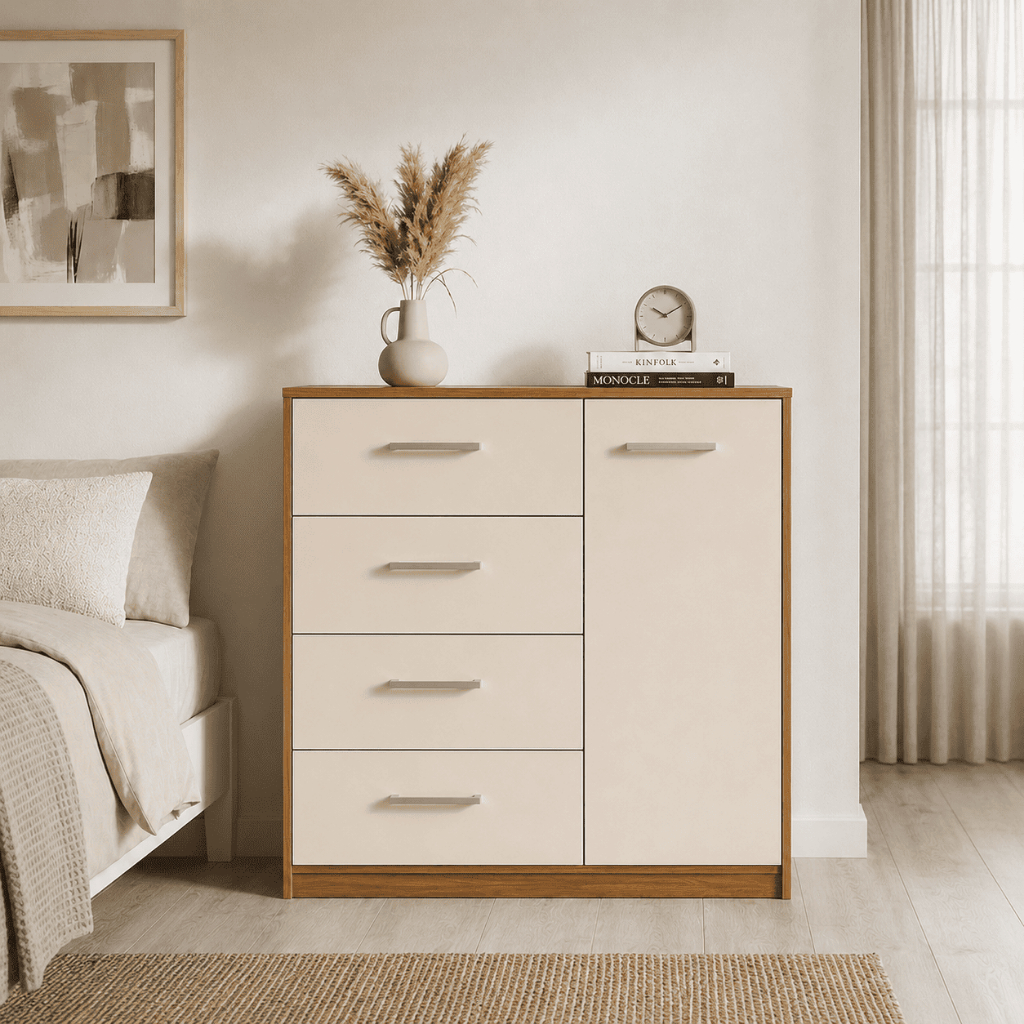 Comoda 4 Gavetas 1 porta MDP Ideal Para Seu Quarto ou Sala De Estar - Móveis Bonatto