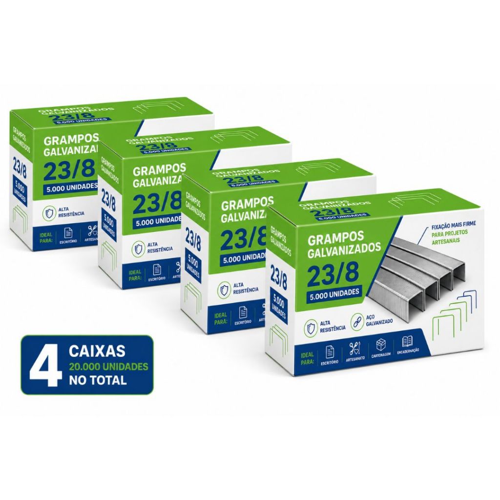 Grampos Resistente -20.000 unidades Galvanizados 23/08 Medida Certa  Para Escritório Produtor Artesanal