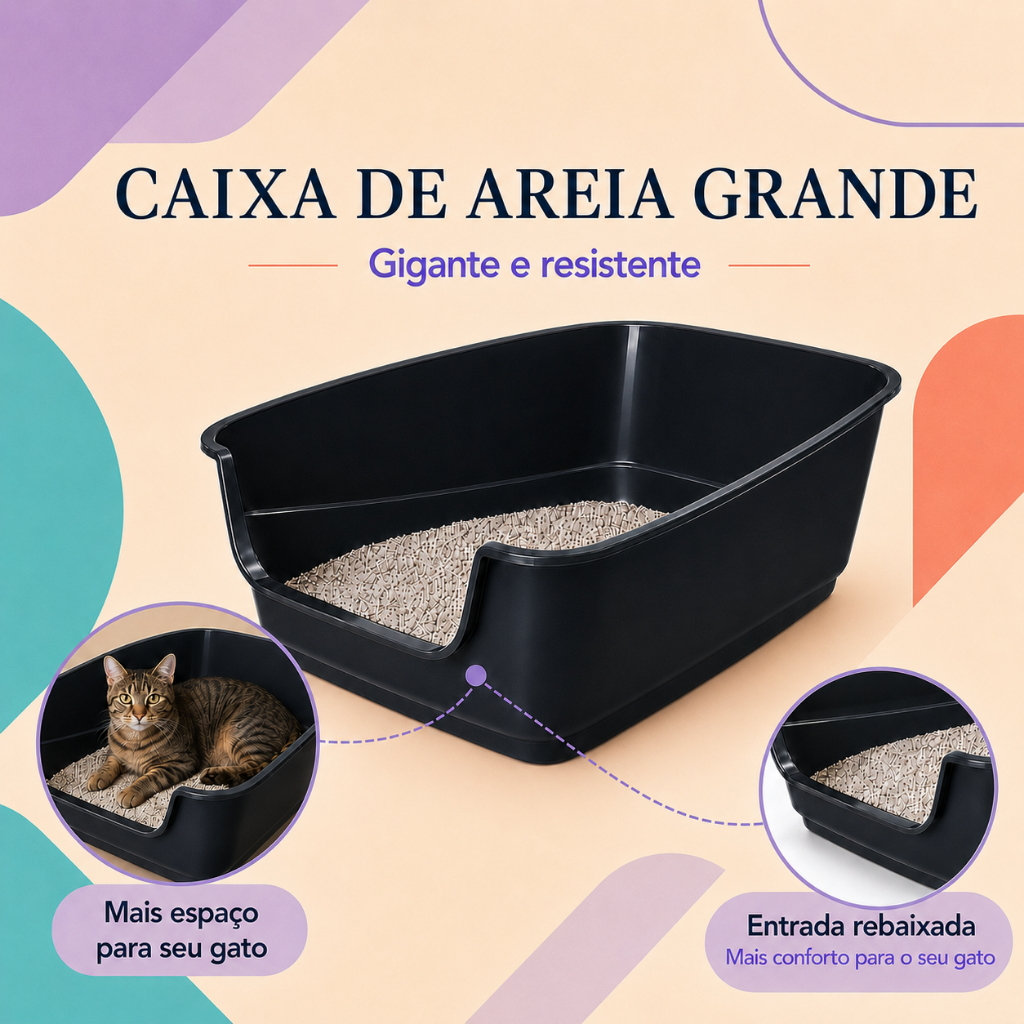 Caixa De Areia Grande Com Borda Alta Para Gato
